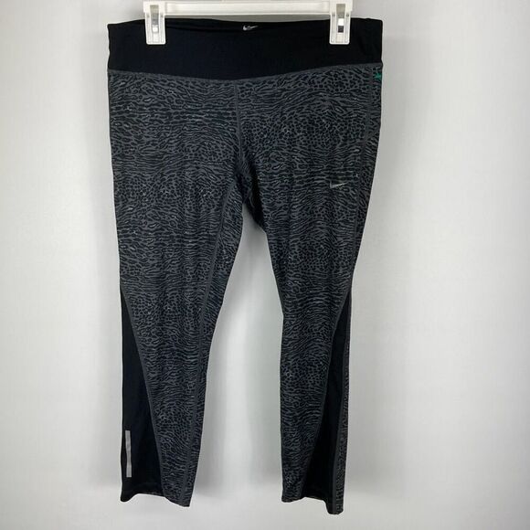 Nike Dri-Fit Gray Leopard Athletic Crop Running Leggings Womens Size Large L 729 - Picture 3 of 11